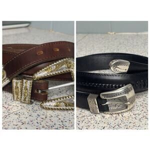 2-Pack Vintage Men’s Belt Buckle Brighton Nocona 40 Brown Black Onyx 90’s